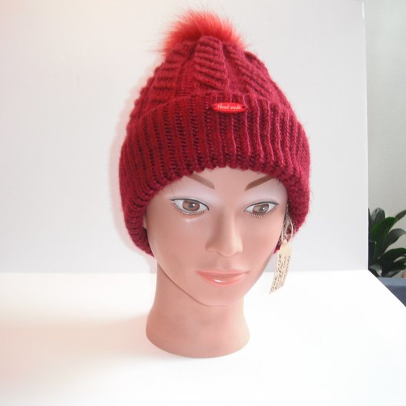 Hand Knitted Hat Toque One Size Acrylic Burgundy-002 Hand knit by me - Picture 7 of 12